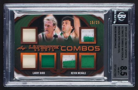 Lot #985 2019 Leaf Ultimate Sports Ultimate Combos Materials Bronze Spectrum Foil Larry Bird/Kevin McHale Patch (15/25) BGS NM-MT+ 8.5 Basketball Card - Image 1