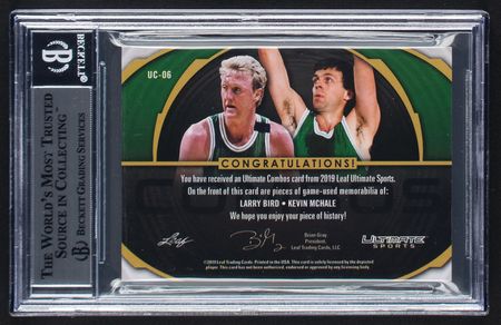 Lot #985 2019 Leaf Ultimate Sports Ultimate Combos Materials Bronze Spectrum Foil Larry Bird/Kevin McHale Patch (15/25) BGS NM-MT+ 8.5 Basketball Card - Image 2