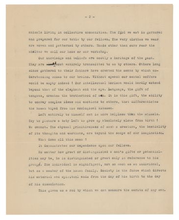 Lot #13 Albert Einstein: 'Why I am an Optimist'—compelling 1932 article draft by Einstein on the state of humanity and the individual—