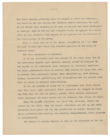 Lot #13 Albert Einstein: 'Why I am an Optimist'—compelling 1932 article draft by Einstein on the state of humanity and the individual—
