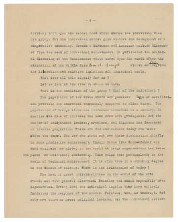 Lot #13 Albert Einstein: 'Why I am an Optimist'—compelling 1932 article draft by Einstein on the state of humanity and the individual—