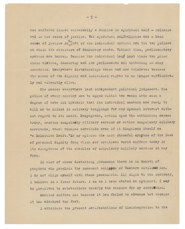 Lot #13 Albert Einstein: 'Why I am an Optimist'—compelling 1932 article draft by Einstein on the state of humanity and the individual—