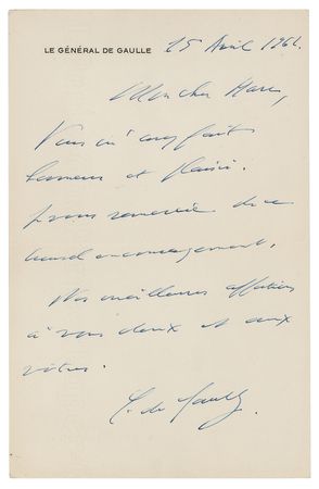 Lot #24 Charles de Gaulle Autograph Letter Signed - Image 1