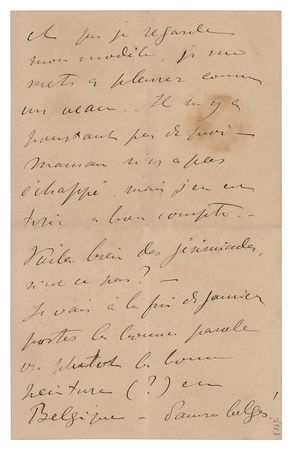 Lot #393 Henri de Toulouse-Lautrec: Sick with the flu, Lautrec writes his grandmother in early 1890: 