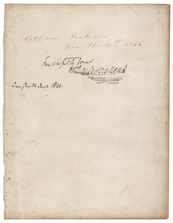 Lot #460. Charles and Catherine Dickens Signatures