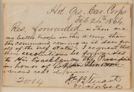 Lot #265 J. E. B. Stuart: Less than three months before his death, Stuart forwards a message to 