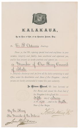 Lot #42 King Kalakaua Document Signed - Image 1