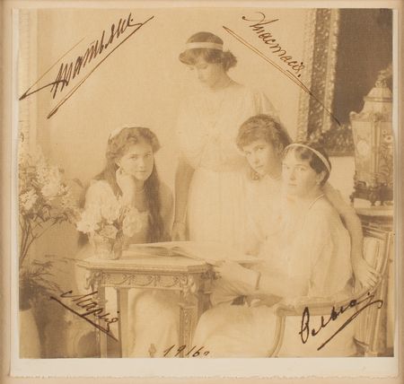 Lot #48 Romanov Grand Duchesses Signed Photograph: Remarkable Russian royal portrait signed by Olga, Tatiana, Maria, and Anastasia - Image 1