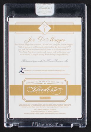 Lot #888 2017 Panini Flawless Black Joe DiMaggio Diamond (1/1) Baseball Card - Image 2