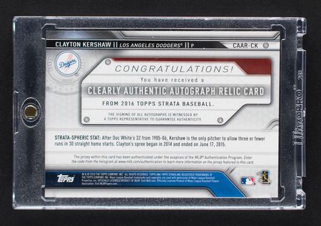Lot #874 2016 Topps Strata Clayton Kershaw Autograph/Patch (8/25) Baseball Card - Image 2