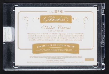 Lot #921 2018 Panini Flawless Sapphire Shohei Ohtani Autograph/Dual Patch (11/15) - Image 2
