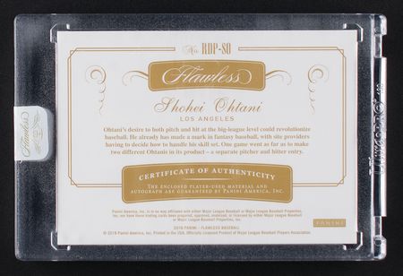 Lot #920 2018 Panini Flawless Ruby Shohei Ohtani Autograph/Dual Patch (10/20) - Image 2