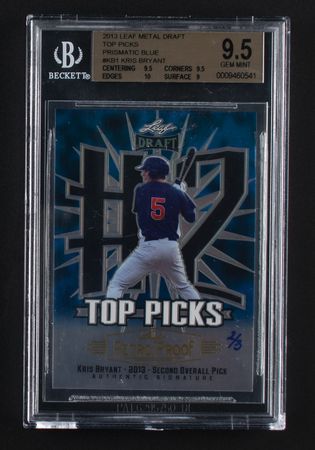 Lot #852 2013 Leaf Metal Draft Top Picks Prismatic Blue Kris Bryant (2/3) BGS GEM MINT 9.5 - Image 1
