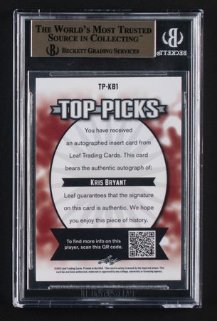 Lot #852 2013 Leaf Metal Draft Top Picks Prismatic Blue Kris Bryant (2/3) BGS GEM MINT 9.5 - Image 2