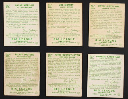 Lot #933 1934 Goudey Lot of (6) Baseball Cards - Image 2