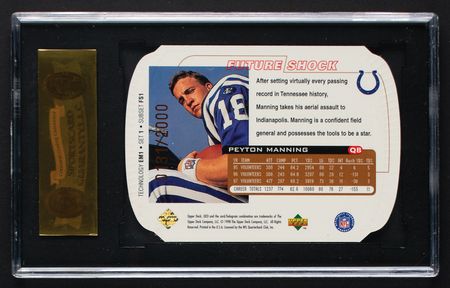 Lot #992 1998 UD3 #1 Peyton Manning Die-Cut Rookie (131/2000) SGC NM-MT+ 92 Football Card - Image 2