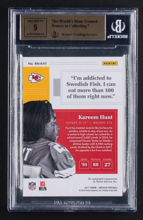 Lot #1032 2017 Panini Encased Rookie Notable Sigs Kareem Hunt Autograph BGS GEM MINT 9.5/9 - Image 2