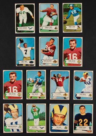 Lot #1042 1954 Bowman Football Lot of (65) with 14