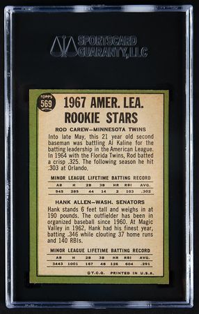 Lot #846 1967 Topps #569 Rod Carew RC SGC EX 5 Baseball Card - Image 2