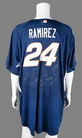 Lot #790 Manny Ramirez 2005 All-Star Game Batting Practice-Used Jersey Signed by Red Sox Legends: Manny Ramirez's 2005 All-Star batting practice jersey, signed by Boston legends like Yaz, Rice, and Fisk - Image 3