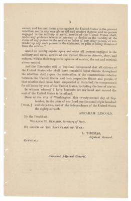 Lot #7037 Abraham Lincoln: Preliminary Emancipation Proclamation - Image 3