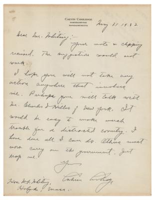 Lot #7074 Calvin Coolidge Autograph Letter Signed - Image 1