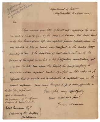 Lot #7008 James Madison Letter Signed with Free