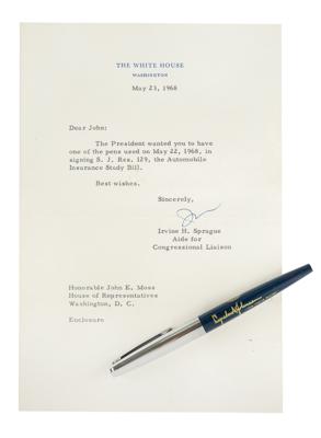 Lot #7104 Lyndon B. Johnson Bill Signing Pen for the 'Automobile Insurance Study Bill' - Image 1