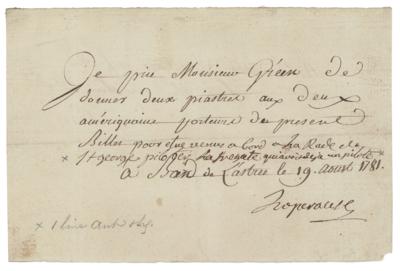Lot #190 Jean-Francois de Galaupe, comte de Laperouse Document Signed - Image 1