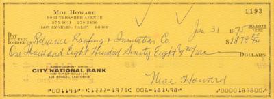Lot #860 Three Stooges: Moe Howard Signed Check - Image 1