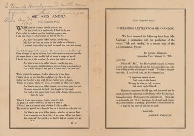 Lot #229 Andrew Carnegie: Carnegie on wealth and human happiness: 
