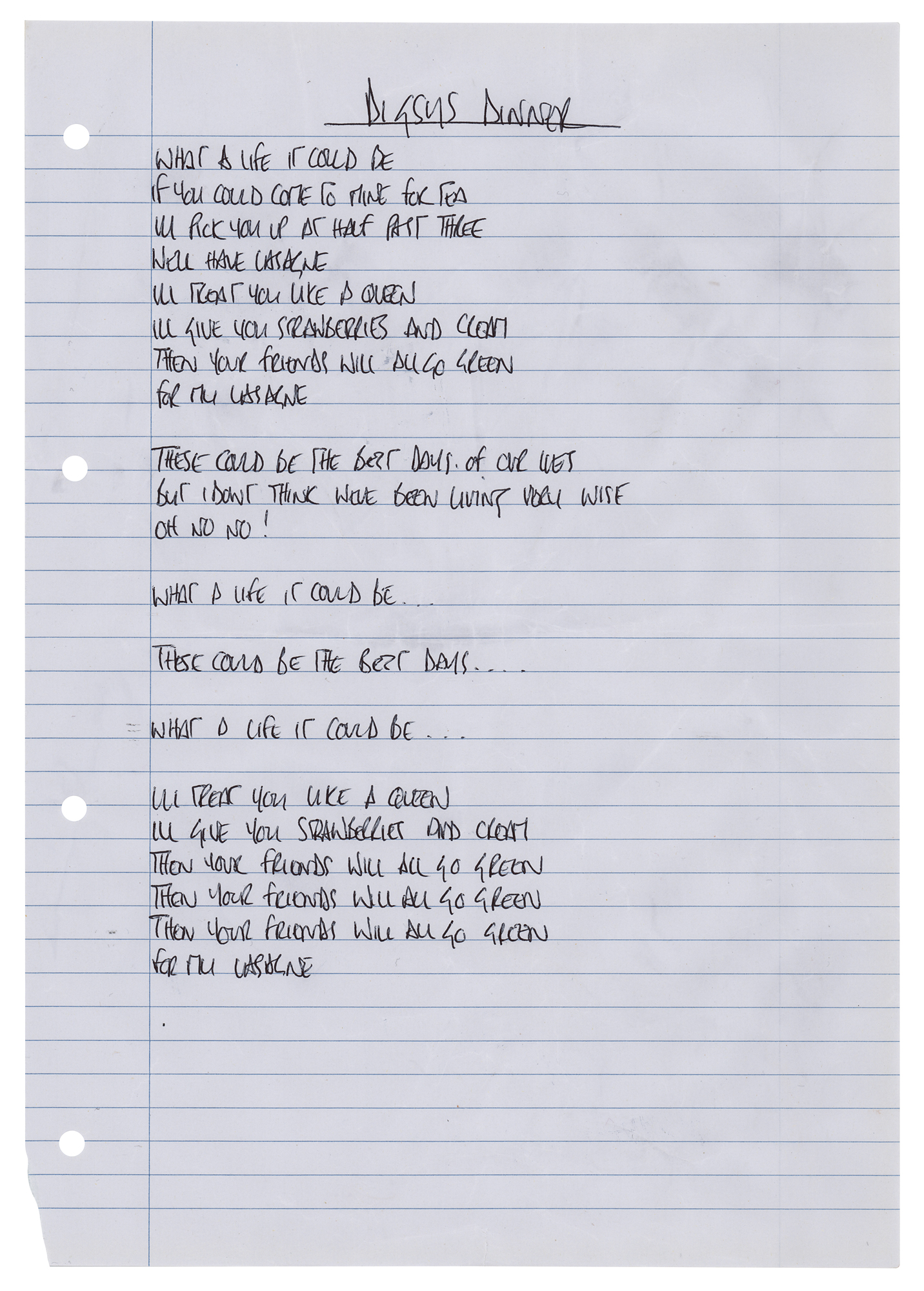 Lot #628 Oasis: Noel Gallagher Handwritten Lyrics (13) for Definitely Maybe, with CD Signed by the Gallagher Brothers - Image 2