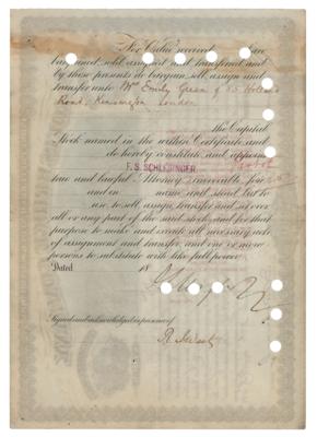Lot #166 J. Pierpont and Junius S. Morgan: Stock certificate issued to 