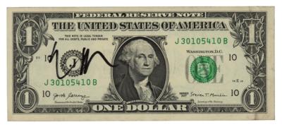 Lot #177. Elon Musk Signed One Dollar Bill