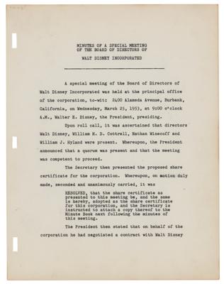 Lot #558 Walt Disney: Significant twice-signed document regarding 
