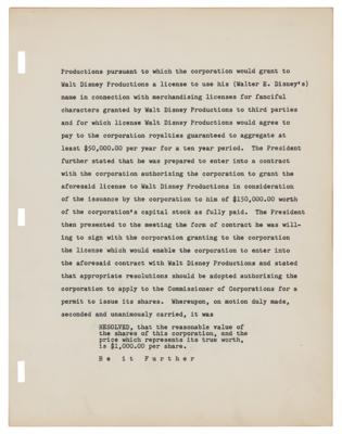 Lot #558 Walt Disney: Significant twice-signed document regarding 