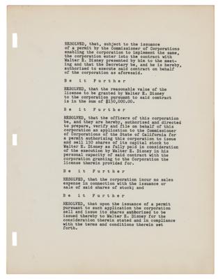 Lot #558 Walt Disney: Significant twice-signed document regarding 