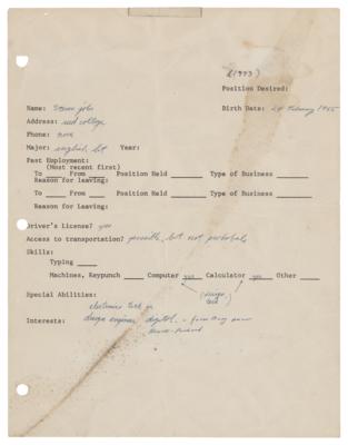 Lot #8021 Steve Jobs Signed Job Application and NFT - Image 1