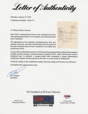 Lot #8021 Steve Jobs Signed Job Application and NFT - Image 2