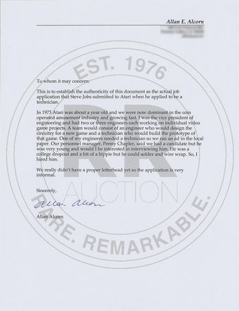 Lot #8021 Steve Jobs Signed Job Application and NFT - Image 3