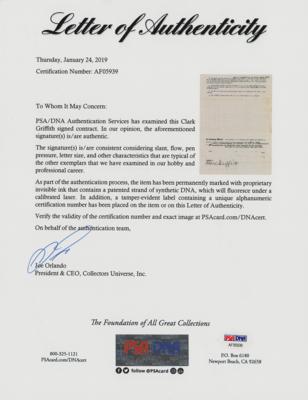 Lot #1072 Clark Griffith Signed Contract - Image 3