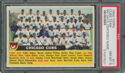 Lot #1058 1956 Topps #11 Cubs Team (Name Centered) - PSA NM-MT 8 - Ten Higher! Sports Card - Image 1