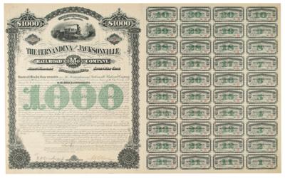 Lot #304 E. H. Harriman Signed Fernandina and Jacksonville Railroad Company Bond - Image 1