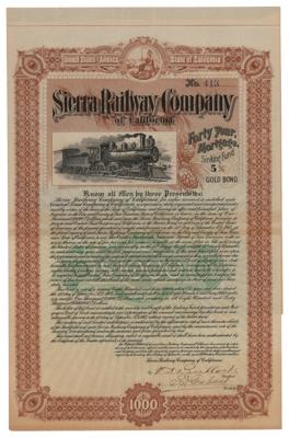 Lot #449 Sierra Railway Company Bond - Image 1