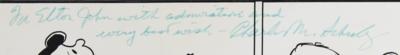 Lot #685 Charles Schulz Signed Peanuts Print Inscribed to Elton John - Image 2
