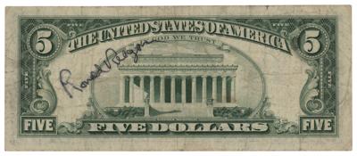 Lot #26 Ronald Reagan Signed Five Dollar Bill