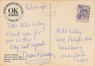 Lot #657 Duane Hanson Signed Postcard - Image 2