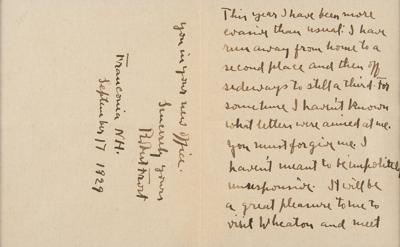 Lot #709 Robert Frost: Frost writes from NH's White Mountains: 