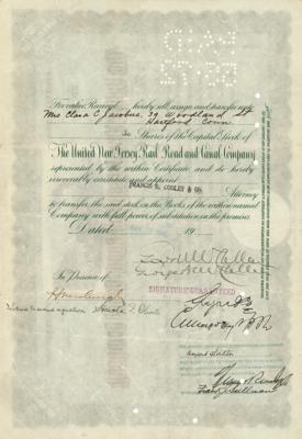 Lot #478 United New Jersey Rail Road and Canal Company Stock Certificate - Image 2