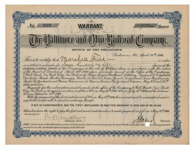Lot #218 Baltimore and Ohio Railroad Stock Warrant Issued to Marshall Field Warrant - Image 1